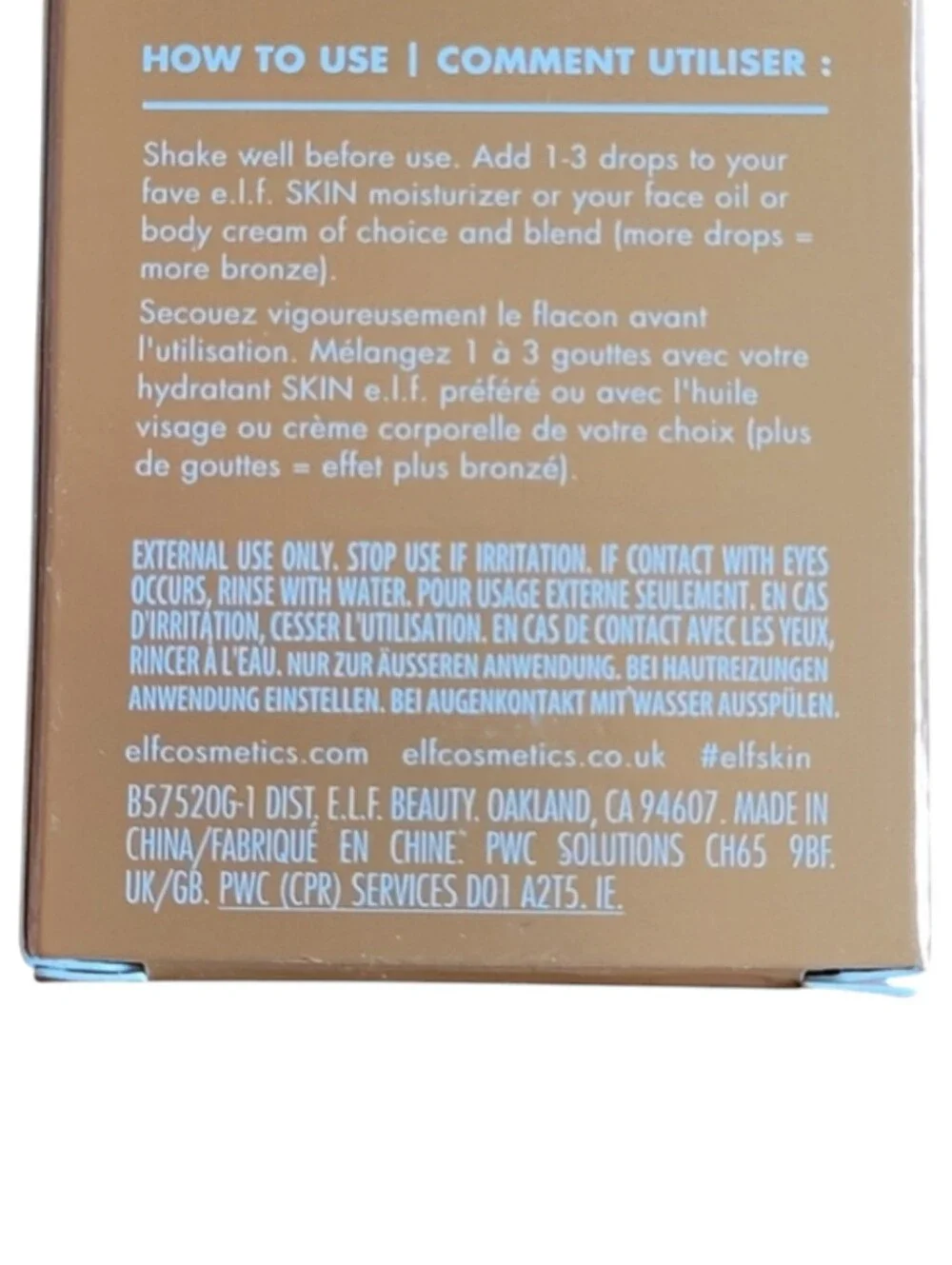 e.l.f. Skin Bronzing Drops Rose Gold Tinted Serum 1 oz New in Box